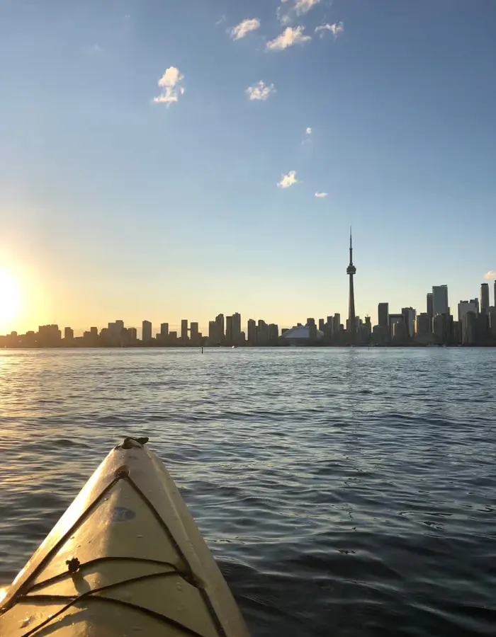 Kayaking on Lake Ontario with the CN Tower ahead
